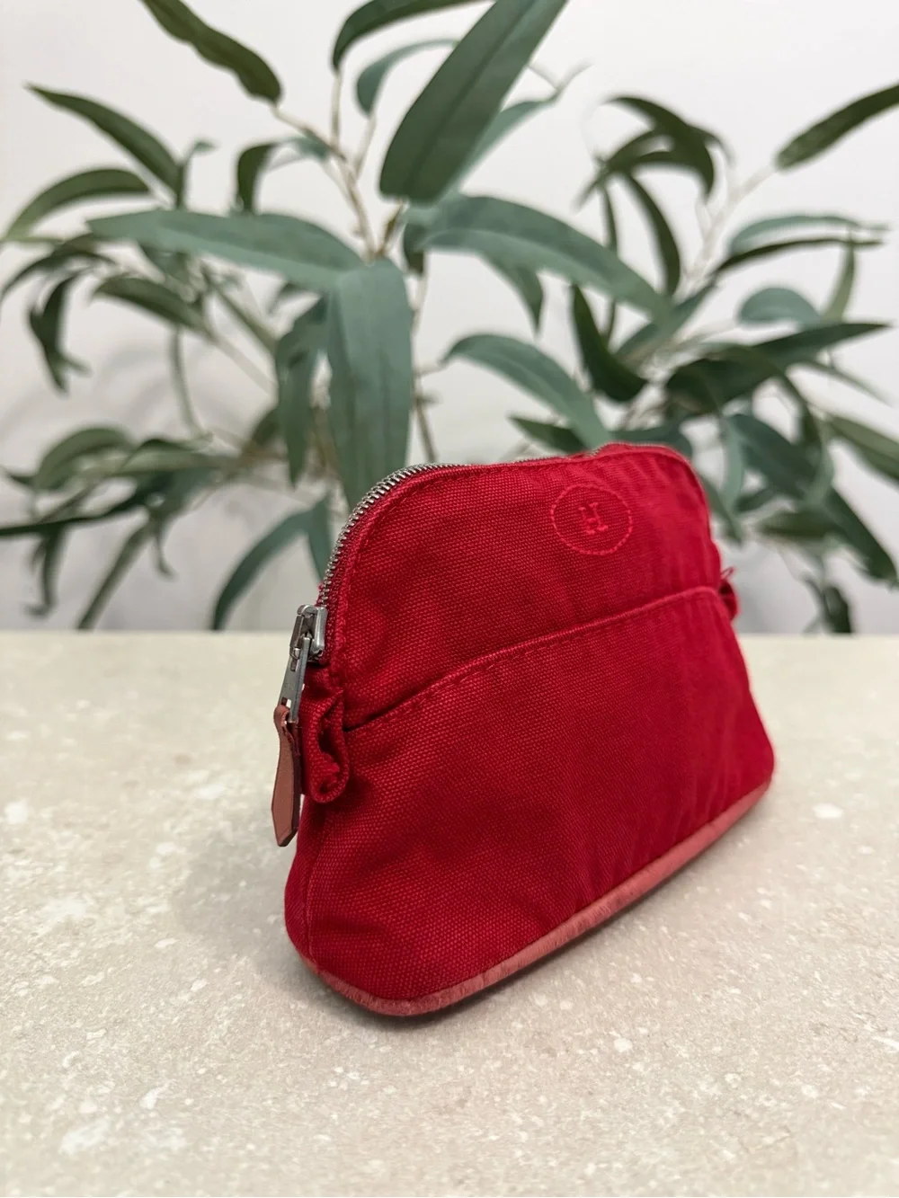 Hermes Bolide Pouch TPM Red Canvas Travel Cosmetic Bag
